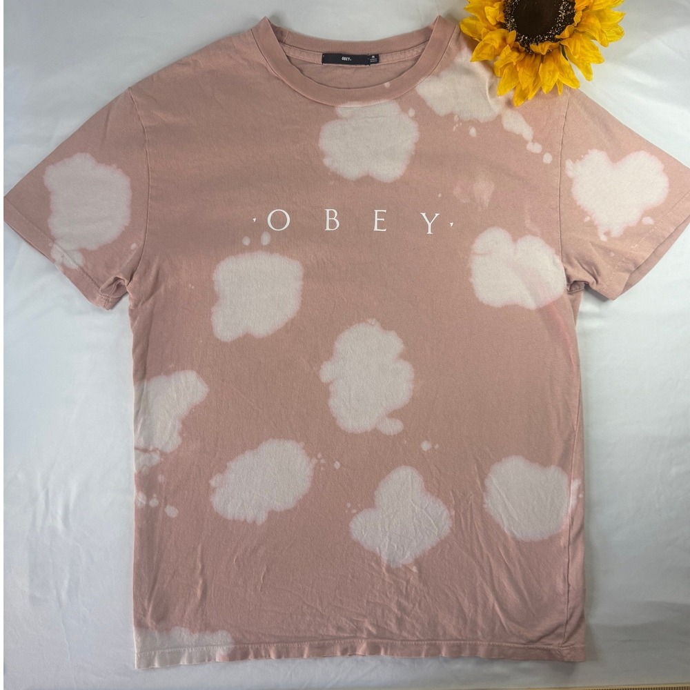 Obey T-Shirt Size M Pink Good Bleach Cloud Wash Logo Short Sleeve Tee - Picture 10 of 10